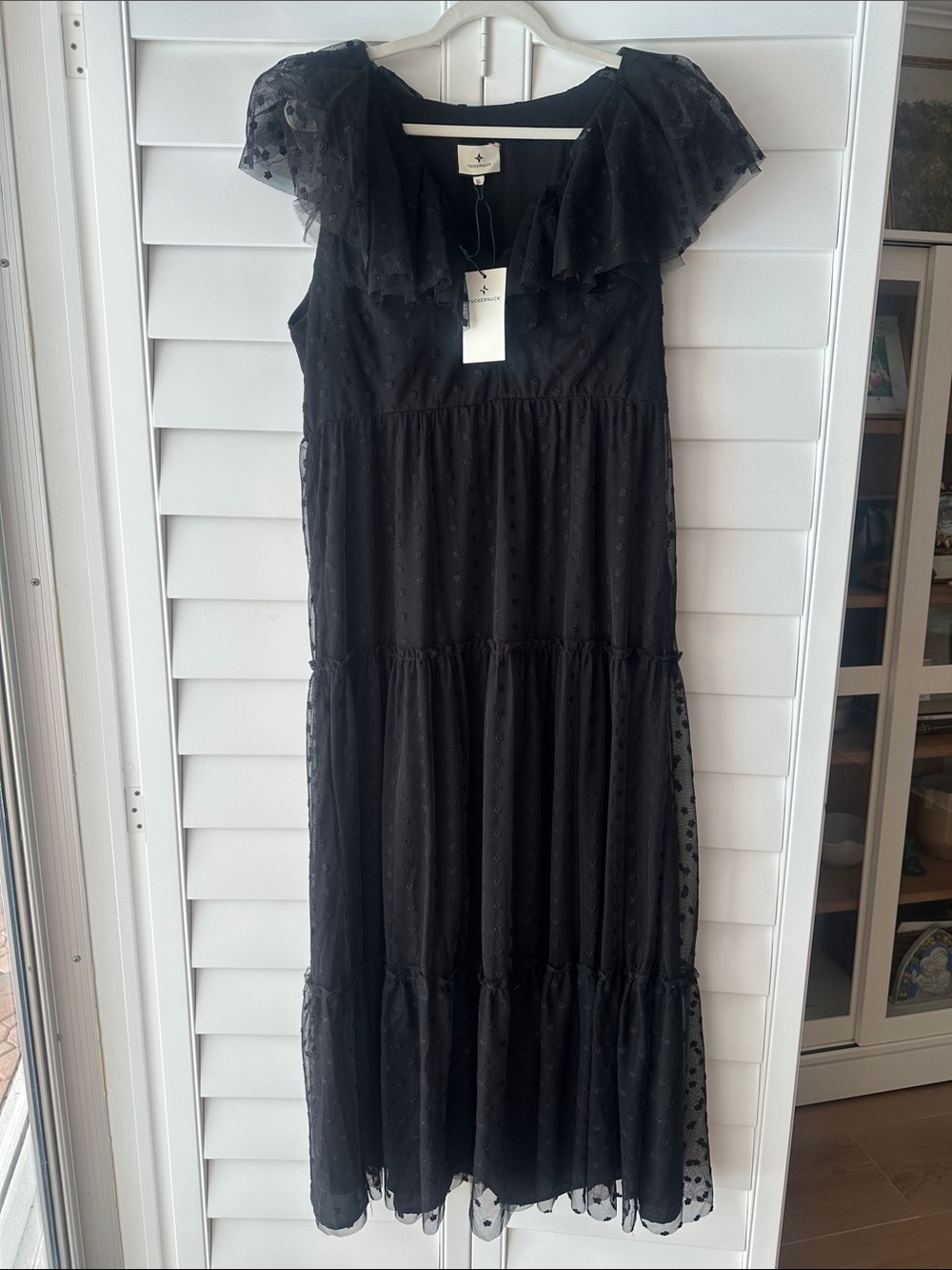 NWT Tuckernuck black tulle ruffle maxi gown
